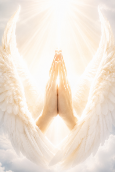 Mains priante sous des ailes angeliques
